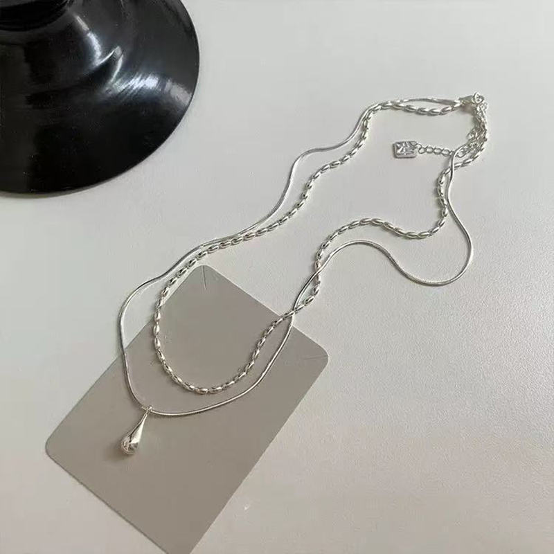 Real 925 Sterling Silver Doubl - Layered Necklace Set ulasan dan harga
