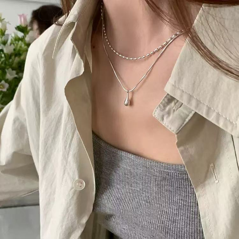 Real 925 Sterling Silver Doubl - Layered Necklace Set ulasan dan harga