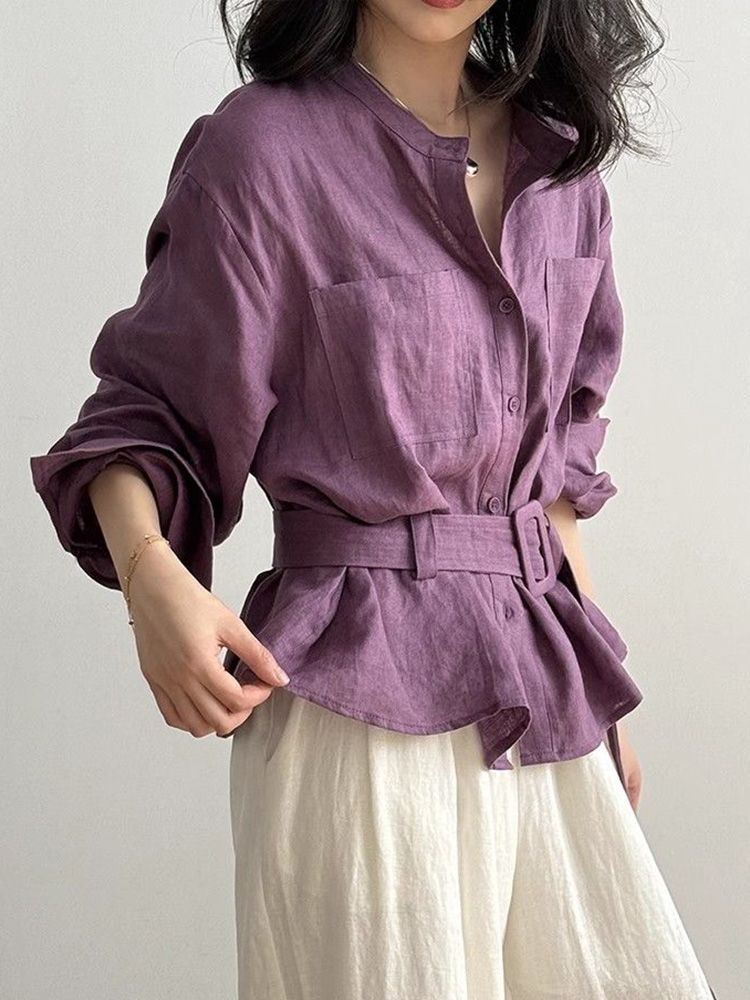 Vintage Belt Cotton Linen Shir - Women Electronic Accessories ulasan dan harga