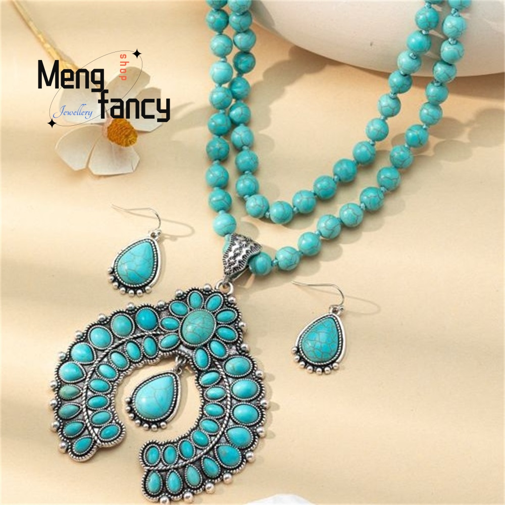 Retro Three-Layer Flower Earri - Layered Necklace Set ulasan dan harga