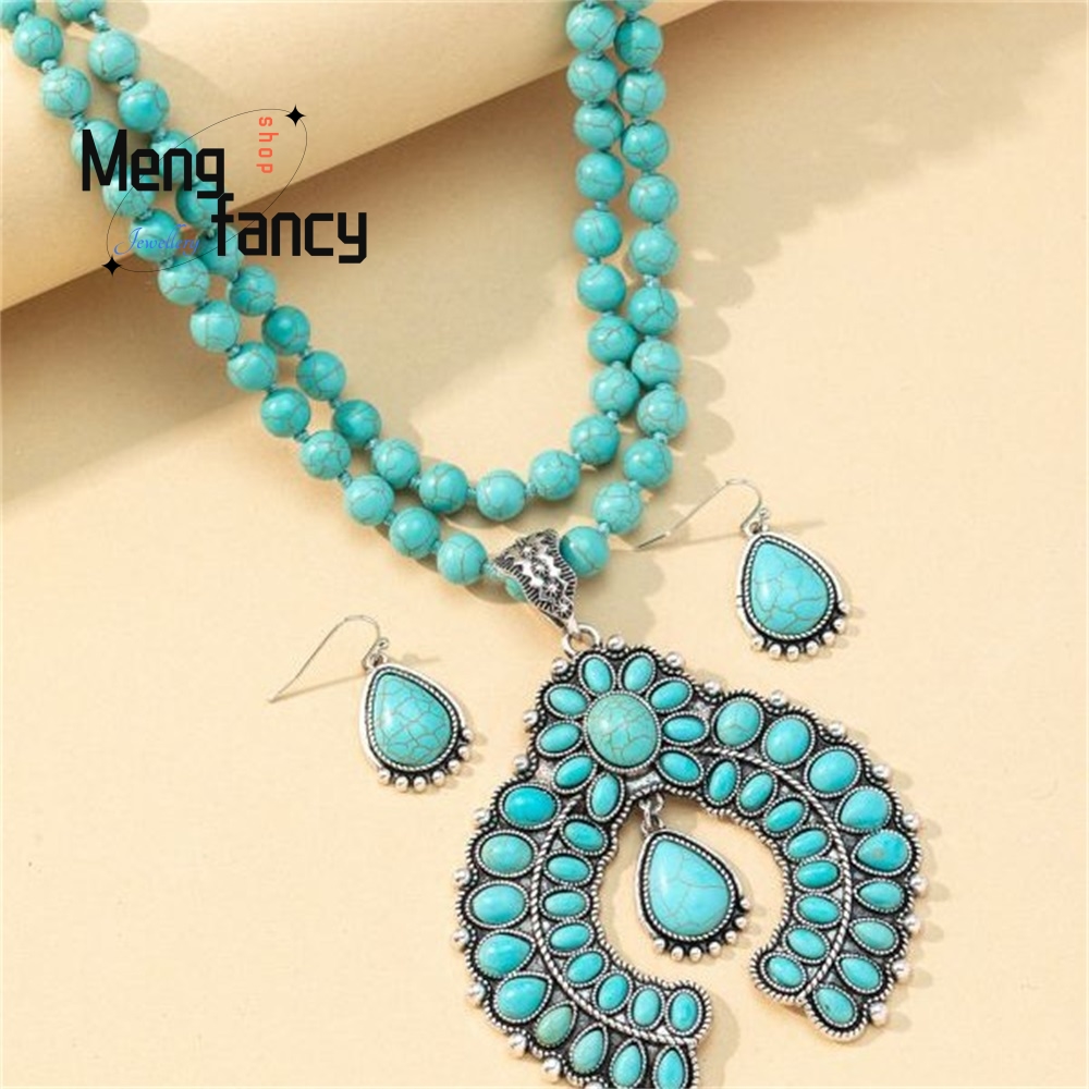 Retro Three-Layer Flower Earri - Layered Necklace Set ulasan dan harga