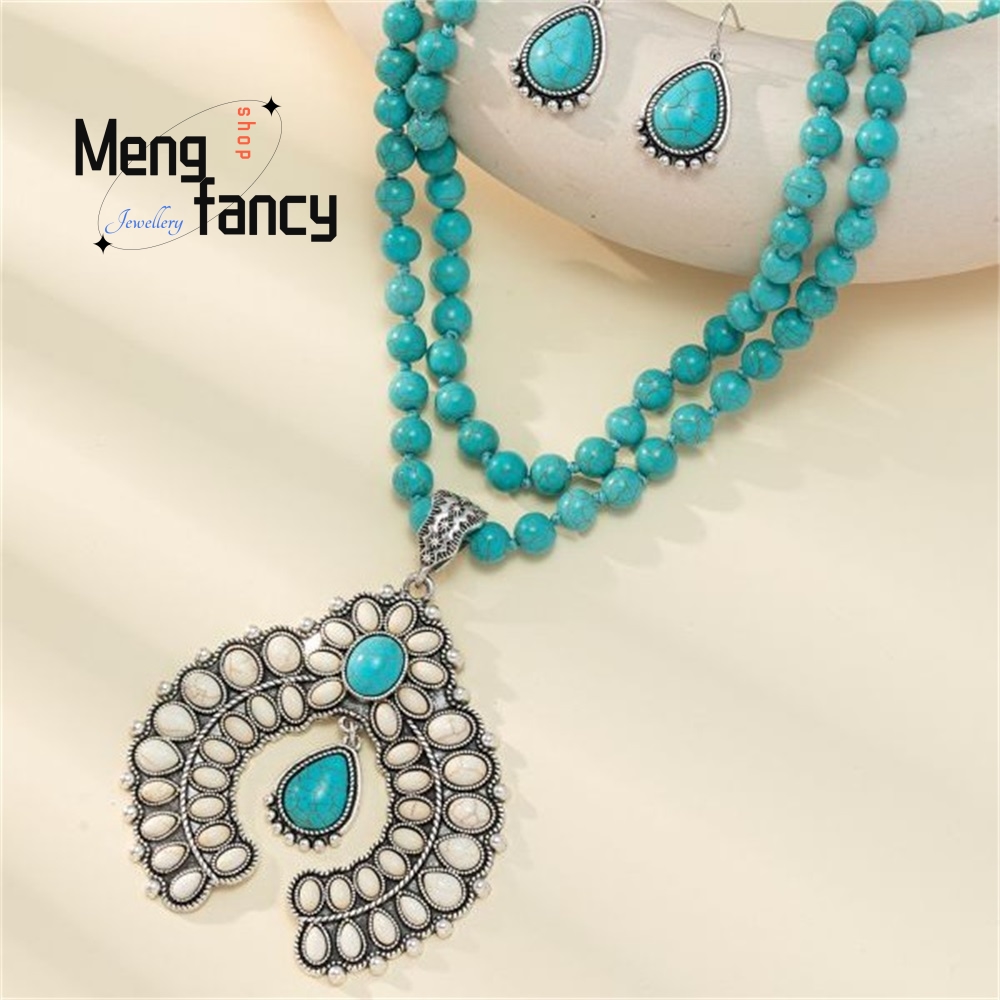 Retro Three-Layer Flower Earri - Layered Necklace Set ulasan dan harga