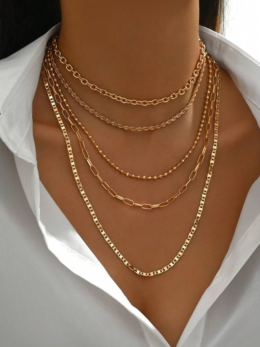 5pcs/Set Simple Braided Bead C - Layered Necklace Set ulasan dan harga