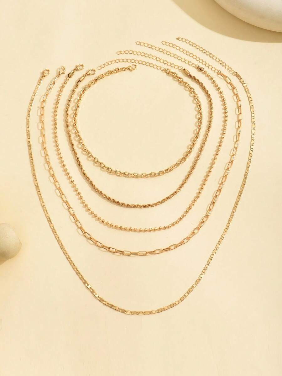 5pcs/Set Simple Braided Bead C - Layered Necklace Set ulasan dan harga