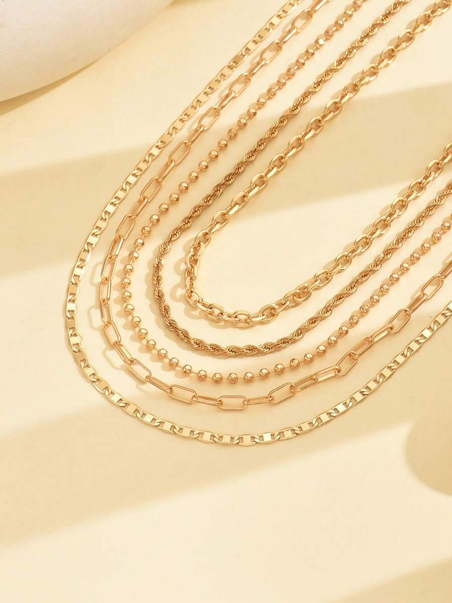 5pcs/Set Simple Braided Bead C - Layered Necklace Set ulasan dan harga