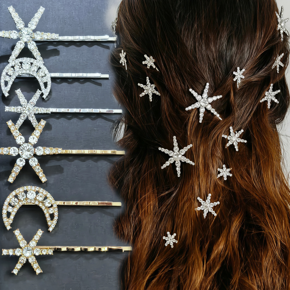 3/4 pcs set Crystal Star Hairp - Women Knight Accessories ulasan dan harga