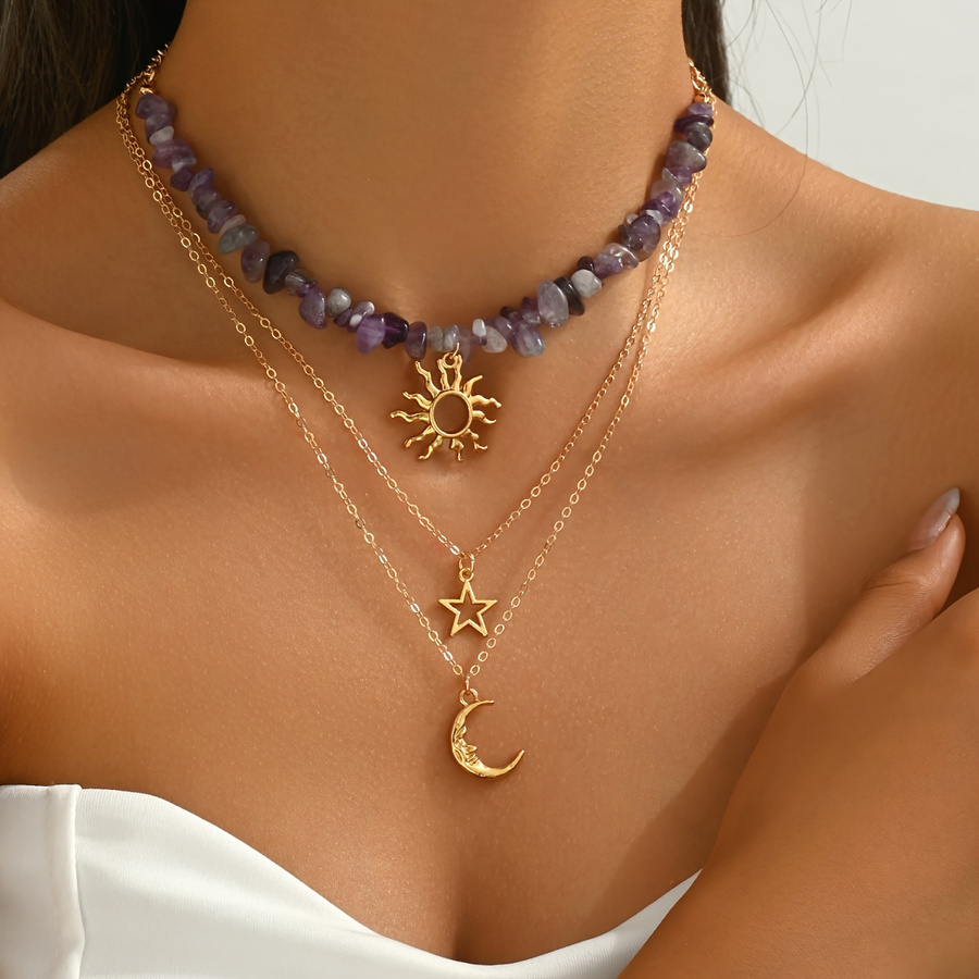 2pcs Set Fashion Natural Stone - Layered Necklace Set ulasan dan harga