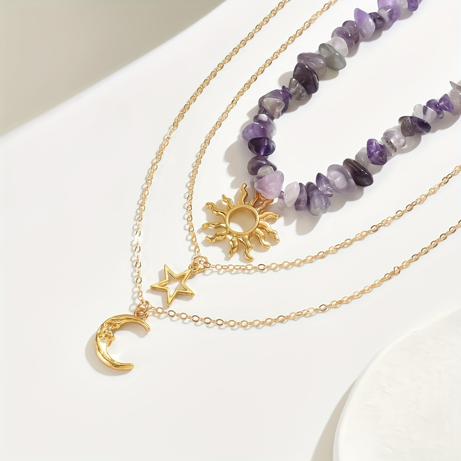 2pcs Set Fashion Natural Stone - Layered Necklace Set ulasan dan harga
