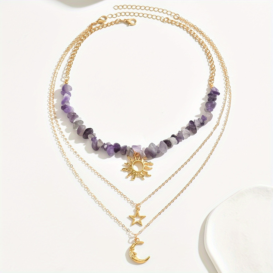 2pcs Set Fashion Natural Stone - Layered Necklace Set ulasan dan harga