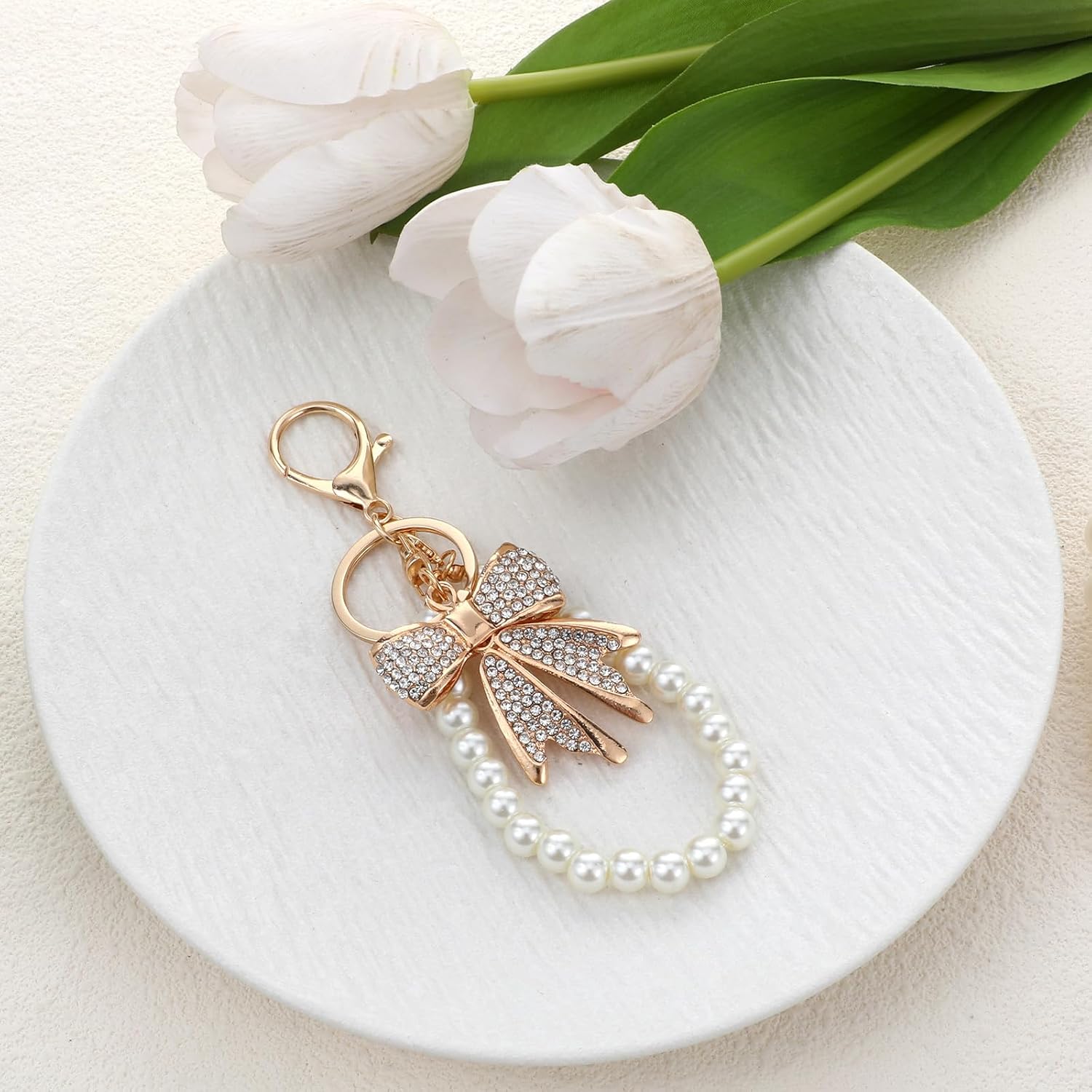 White Rhinestone Bowknot Keych - Women'S Accessories Handbags ulasan dan harga