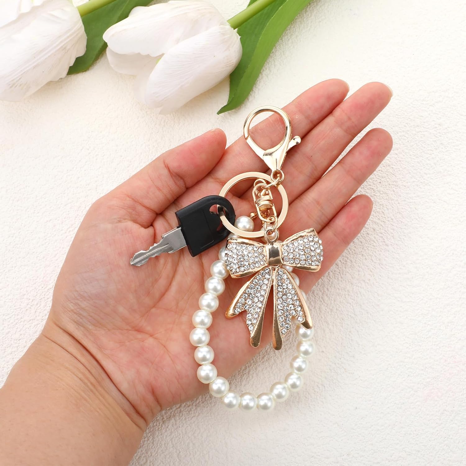 White Rhinestone Bowknot Keych - Women'S Accessories Handbags ulasan dan harga