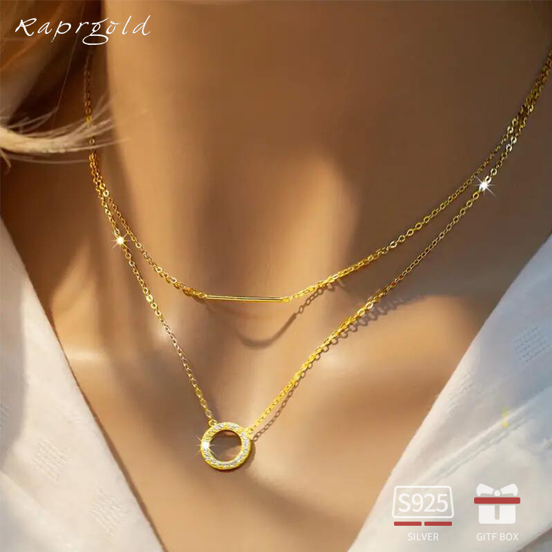 RAPRGOLD Moissanite Loop Penda - Layered Necklace Set ulasan dan harga