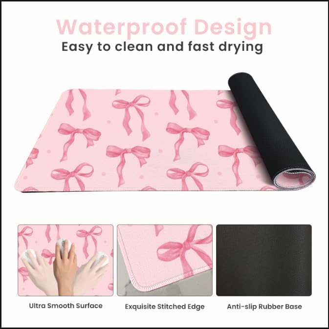 Pink Bow Desk Mat, Large Mouse - Women Accessories Images ulasan dan harga