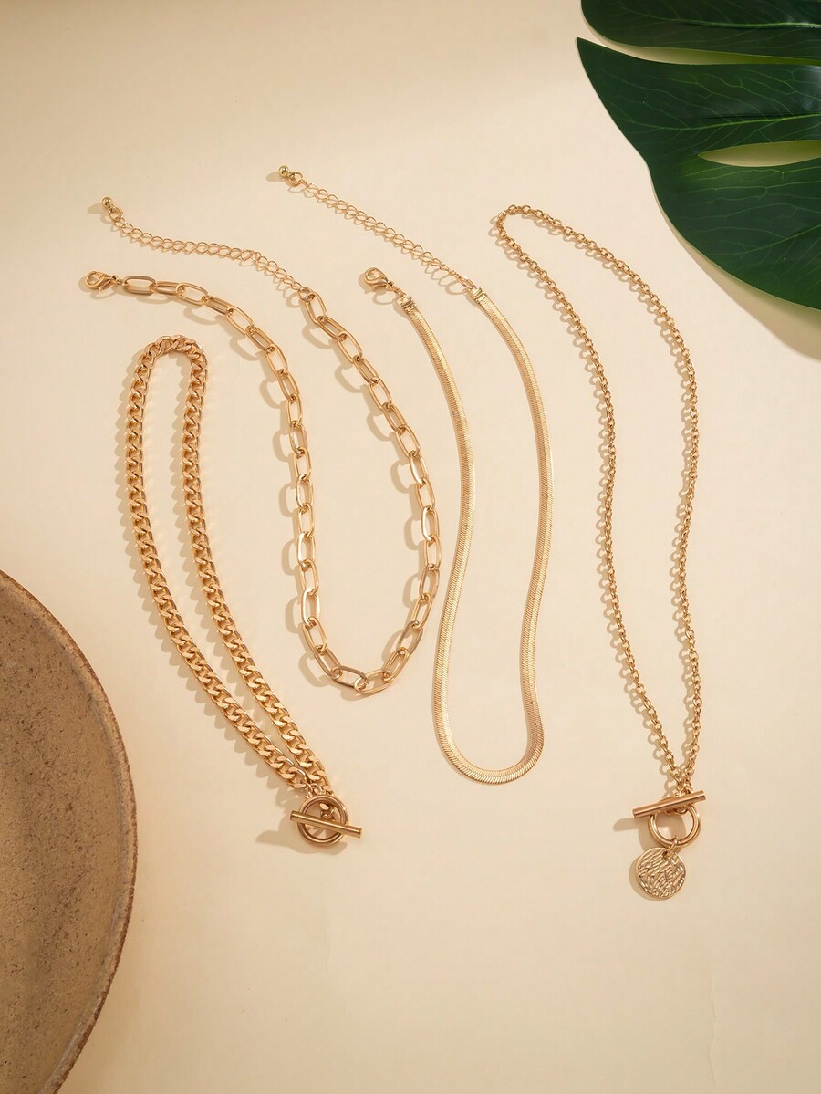 4pcs/Set Vintage Simple Flat S - Layered Necklace Set ulasan dan harga