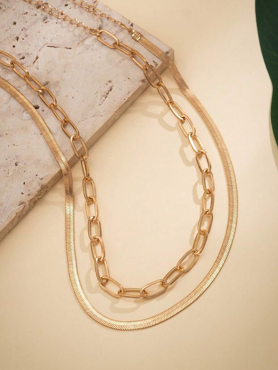 4pcs/Set Vintage Simple Flat S - Layered Necklace Set ulasan dan harga