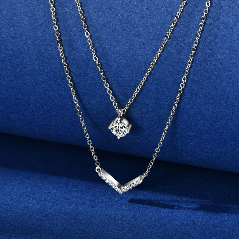 Anziw V Letter 5mm Moissanite  - Layered Necklace Set ulasan dan harga
