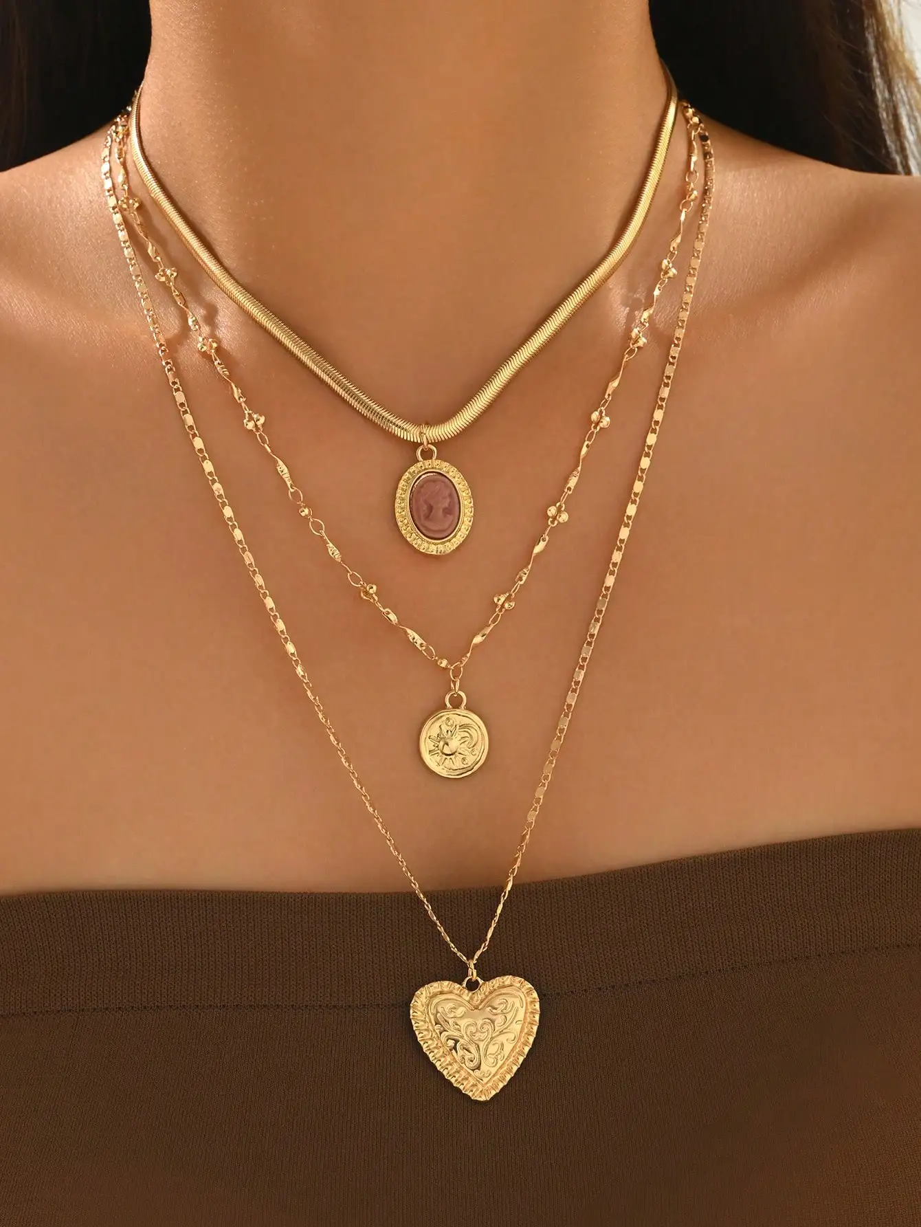 Perfect gift,3pcs/Set Vintage  - Layered Necklace Set ulasan dan harga